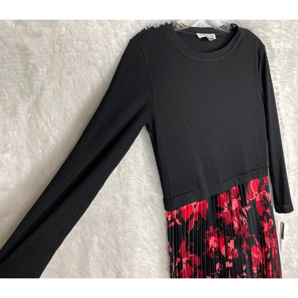 NWT Robbie Bee Small Dress Black Ribbed Top Pink Red Floral Bottom - Picture 2 of 7